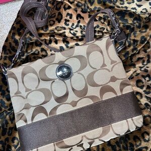 Vintage Coach Tan and Brown Signature Crossbody Bag